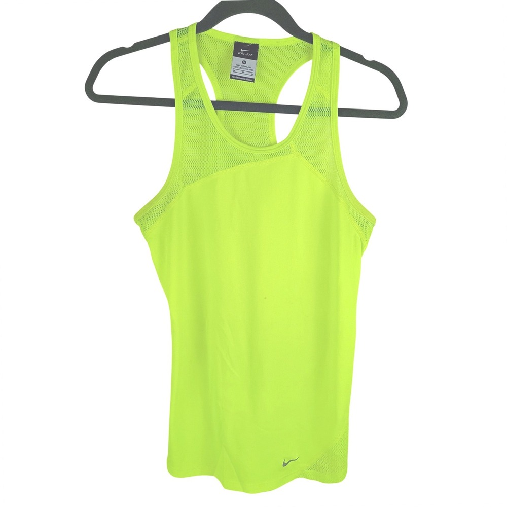 Nike Dri-FIT Womens Neon Yellow Green Mesh Panel Racerback Training Tank Top M